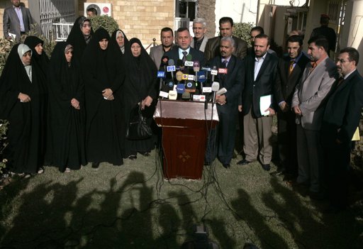  Members of the Iraqi parliamentary bloc backing anti-U.S. cleric Moqtada al-Sadr hold a news conference