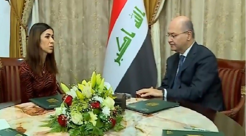  Iraqi president meets Nobel prize winner Nadia Murad in Baghdad