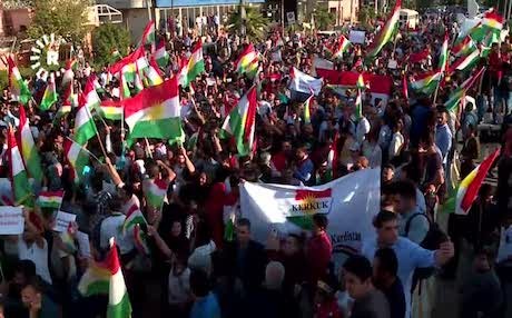  Kurdish activists protest against Shiite paramilitaries violations in Erbil