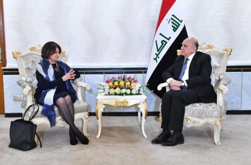Iraq seeks UN assistance to overcome challenges The-Iraqi-Minister-of-Foreign-Affairs-Fuad-Hussein-and-the-United-Nations-Under-Secretary-General-for-Political-and-Peacebuilding-Affairs-Rosemary-DiCarlo.-Photo-Iraqi-Foreign-Ministry-850x560