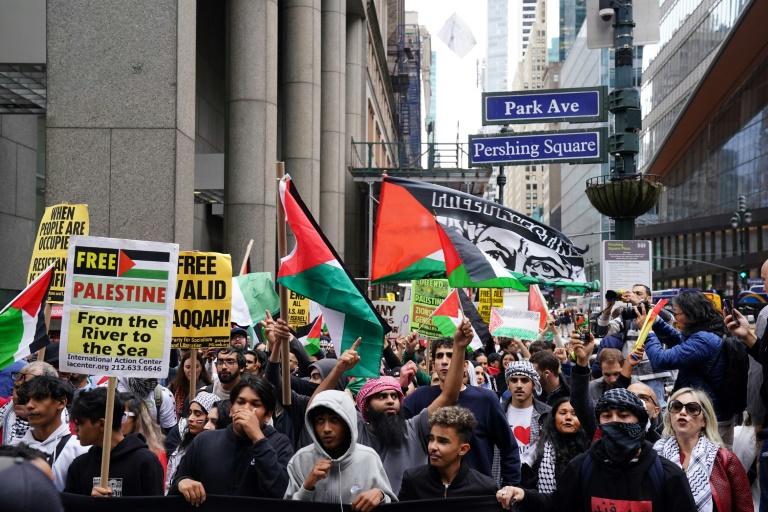  Palestinian supporters, pro-Israel counter-protestors rally in Manhattan